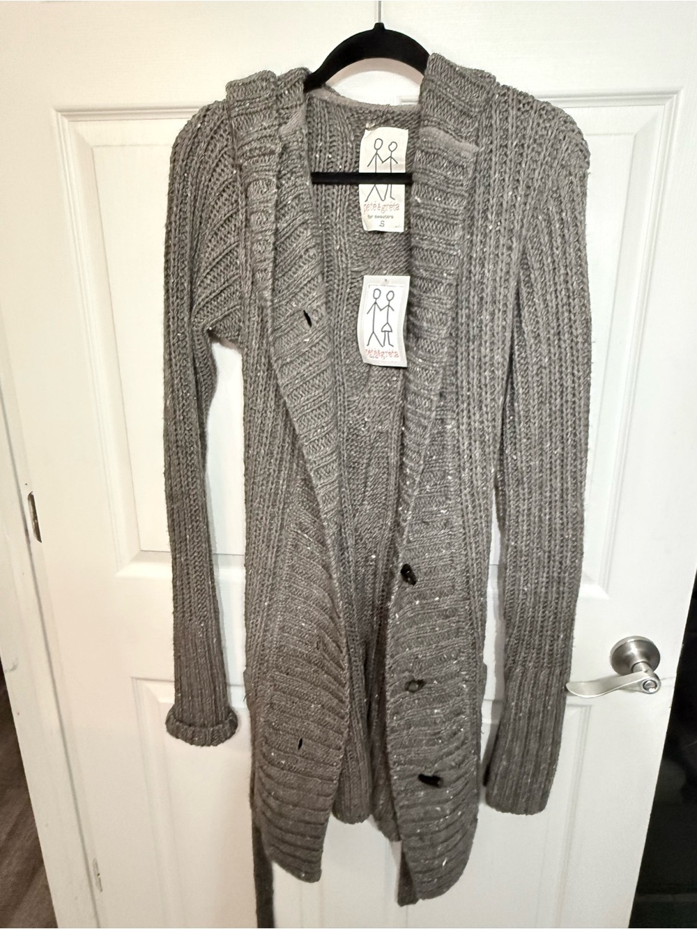Cozy Grey Ribbed Button-Front Women's Cardigan